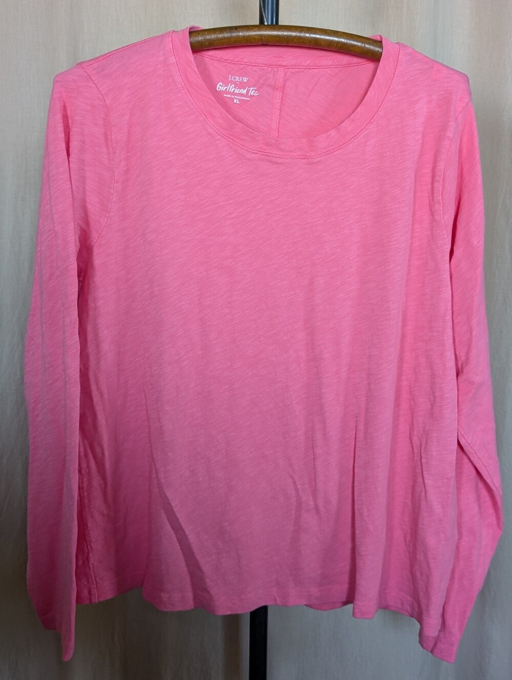 J. Crew Pink Long Sleeve Girlfriend Tshirt Tee 100% Cotton Re-Imagined Women XL - Picture 2 of 8